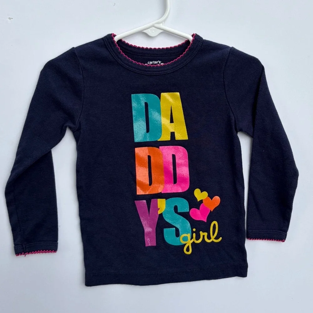 Carter's Girls 2T Navy Blue Daddy's Girl Long Sleeve Graphic‎ T-Shirt Pink Trim